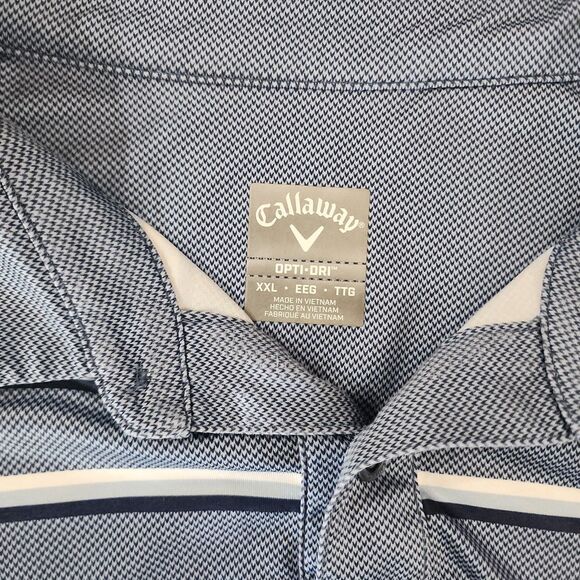 Callaway Golf Polo Shirt Mens 2XL Blue Geometric Striped Opti Dri Logo - Picture 1 of 5